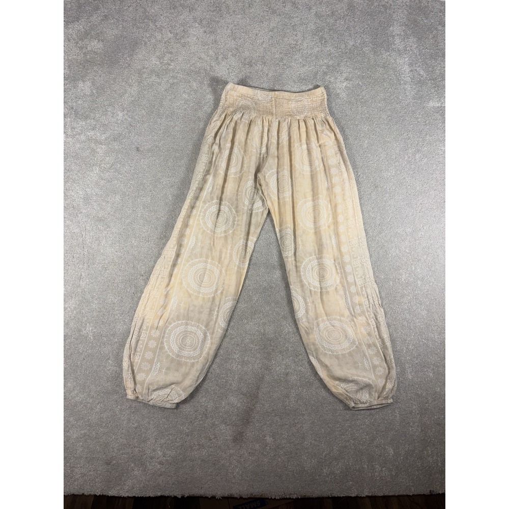 Lotus & Luna Women's Beige Lahu Tribal Harem Pull On Lounge Pants Size OSFM